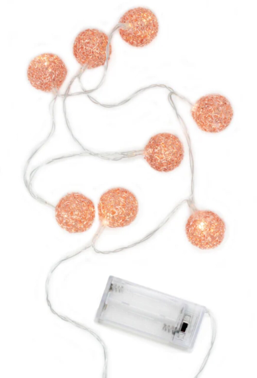 Rose Gold Woven Copper Ball String Lights — Battery Operated Elegance